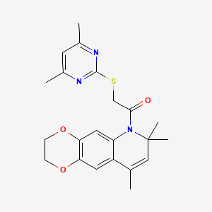 2-[(4,6-dimethylpyrimidin-2-yl)sulfanyl]-1-(7,7,9-trimethyl-2,3-dihydro[1,4]dioxino[2,3-g]quinolin-6(7H)-yl)ethanone