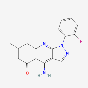 molecular formula C17H15FN4O B11030730 4-Amino-1-(2-fluorophenyl)-7-methyl-1H,5H,6H,7H,8H-pyrazolo[3,4-B]quinolin-5-one 