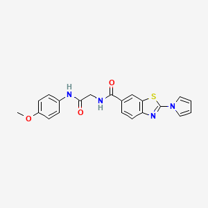 molecular formula C21H18N4O3S B11030854 N-{2-[(4-methoxyphenyl)amino]-2-oxoethyl}-2-(1H-pyrrol-1-yl)-1,3-benzothiazole-6-carboxamide 