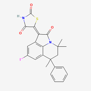 (5Z)-5-(8-iodo-4,4,6-trimethyl-2-oxo-6-phenyl-5,6-dihydro-4H-pyrrolo[3,2,1-ij]quinolin-1(2H)-ylidene)-1,3-thiazolidine-2,4-dione