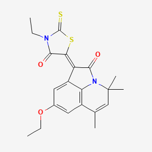 molecular formula C21H22N2O3S2 B11031095 (1Z)-8-ethoxy-1-(3-ethyl-4-oxo-2-thioxo-1,3-thiazolidin-5-ylidene)-4,4,6-trimethyl-4H-pyrrolo[3,2,1-ij]quinolin-2(1H)-one 