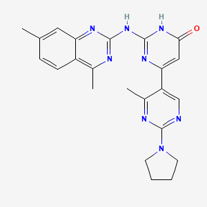 molecular formula C23H24N8O B11031108 2-[(4,7-dimethyl-2-quinazolinyl)amino]-6-[4-methyl-2-(1-pyrrolidinyl)-5-pyrimidinyl]-4(3H)-pyrimidinone 