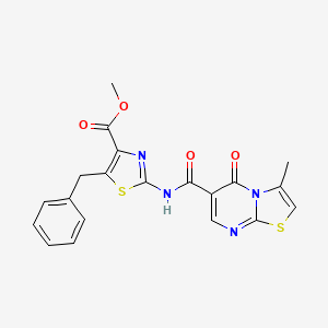 molecular formula C20H16N4O4S2 B11031133 methyl 5-benzyl-2-{[(3-methyl-5-oxo-5H-[1,3]thiazolo[3,2-a]pyrimidin-6-yl)carbonyl]amino}-1,3-thiazole-4-carboxylate 