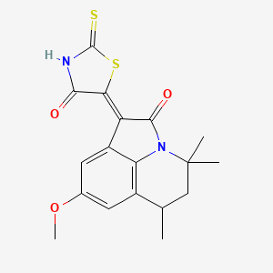 (1Z)-8-methoxy-4,4,6-trimethyl-1-(4-oxo-2-thioxo-1,3-thiazolidin-5-ylidene)-5,6-dihydro-4H-pyrrolo[3,2,1-ij]quinolin-2(1H)-one