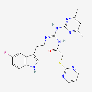 molecular formula C23H23FN8OS B11031156 N-[(E)-[(4,6-dimethylpyrimidin-2-yl)amino]{[2-(5-fluoro-1H-indol-3-yl)ethyl]amino}methylidene]-2-(pyrimidin-2-ylsulfanyl)acetamide 