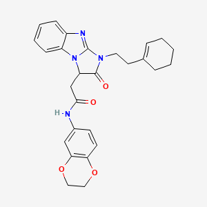 molecular formula C27H28N4O4 B11031186 2-{1-[2-(cyclohex-1-en-1-yl)ethyl]-2-oxo-2,3-dihydro-1H-imidazo[1,2-a]benzimidazol-3-yl}-N-(2,3-dihydro-1,4-benzodioxin-6-yl)acetamide 