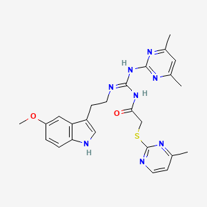 molecular formula C25H28N8O2S B11031209 N-[(E)-[(4,6-dimethylpyrimidin-2-yl)amino]{[2-(5-methoxy-1H-indol-3-yl)ethyl]amino}methylidene]-2-[(4-methylpyrimidin-2-yl)sulfanyl]acetamide 