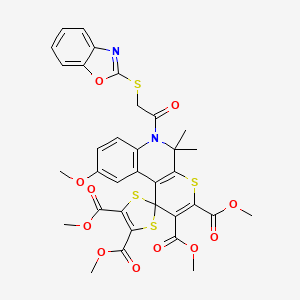 molecular formula C34H30N2O11S4 B11031236 Tetramethyl 6'-[(1,3-benzoxazol-2-ylsulfanyl)acetyl]-9'-methoxy-5',5'-dimethyl-5',6'-dihydrospiro[1,3-dithiole-2,1'-thiopyrano[2,3-c]quinoline]-2',3',4,5-tetracarboxylate 