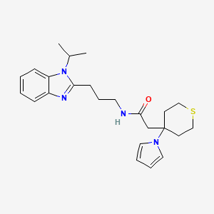 molecular formula C24H32N4OS B11031324 N-{3-[1-(propan-2-yl)-1H-benzimidazol-2-yl]propyl}-2-[4-(1H-pyrrol-1-yl)tetrahydro-2H-thiopyran-4-yl]acetamide 