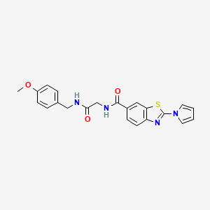 molecular formula C22H20N4O3S B11031408 N-{2-[(4-methoxybenzyl)amino]-2-oxoethyl}-2-(1H-pyrrol-1-yl)-1,3-benzothiazole-6-carboxamide 