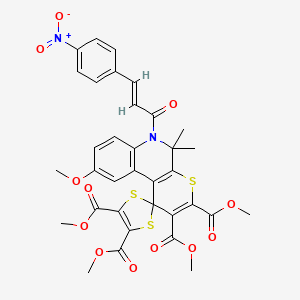 tetramethyl 9'-methoxy-5',5'-dimethyl-6'-[(2E)-3-(4-nitrophenyl)prop-2-enoyl]-5',6'-dihydrospiro[1,3-dithiole-2,1'-thiopyrano[2,3-c]quinoline]-2',3',4,5-tetracarboxylate