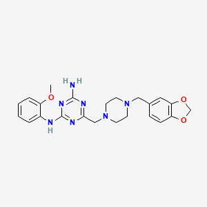 molecular formula C23H27N7O3 B11031558 6-{[4-(1,3-benzodioxol-5-ylmethyl)piperazin-1-yl]methyl}-N-(2-methoxyphenyl)-1,3,5-triazine-2,4-diamine 