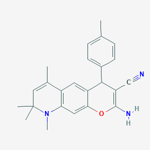 2-amino-6,8,8,9-tetramethyl-4-(4-methylphenyl)-8,9-dihydro-4H-pyrano[3,2-g]quinoline-3-carbonitrile