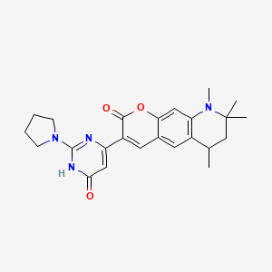 molecular formula C24H28N4O3 B11031645 2-(Pyrrolidin-1-YL)-6-{6,8,8,9-tetramethyl-2-oxo-2H,6H,7H,8H,9H-chromeno[7,6-B]pyridin-3-YL}-3,4-dihydropyrimidin-4-one 