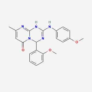 molecular formula C21H21N5O3 B11031668 4-(2-methoxyphenyl)-2-[(4-methoxyphenyl)amino]-8-methyl-1,4-dihydro-6H-pyrimido[1,2-a][1,3,5]triazin-6-one 