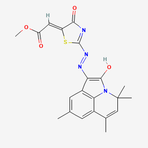 methyl (2Z)-{4-oxo-2-[(2E)-2-(4,4,6,8-tetramethyl-2-oxo-4H-pyrrolo[3,2,1-ij]quinolin-1(2H)-ylidene)hydrazinyl]-1,3-thiazol-5(4H)-ylidene}ethanoate