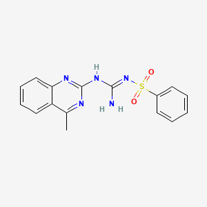 molecular formula C16H15N5O2S B11031805 N-{(E)-amino[(4-methylquinazolin-2-yl)amino]methylidene}benzenesulfonamide 