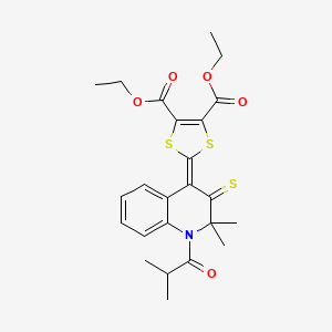 molecular formula C24H27NO5S3 B11032044 diethyl 2-(2,2-dimethyl-1-(2-methylpropanoyl)-3-thioxo-2,3-dihydro-4(1H)-quinolinylidene)-1,3-dithiole-4,5-dicarboxylate 