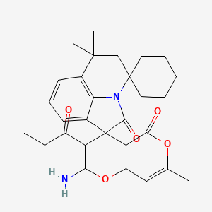 2''-Amino-6',6',7''-trimethyl-3''-propionyl-5',6'-dihydro-5''{H}-dispiro[cyclohexane-1,4'-pyrrolo[3,2,1-{IJ}]quinoline-1',4''-pyrano[4,3-{B}]pyran]-2',5''-dione