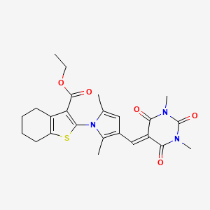 molecular formula C24H27N3O5S B11032148 ethyl 2-{3-[(1,3-dimethyl-2,4,6-trioxotetrahydropyrimidin-5(2H)-ylidene)methyl]-2,5-dimethyl-1H-pyrrol-1-yl}-4,5,6,7-tetrahydro-1-benzothiophene-3-carboxylate 