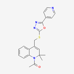 molecular formula C21H20N4O2S B11032170 1-[2,2-Dimethyl-4-({[5-(4-pyridyl)-1,3,4-oxadiazol-2-YL]sulfanyl}methyl)-1(2H)-quinolinyl]-1-ethanone 