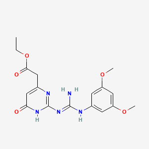 ethyl {2-[N'-(3,5-dimethoxyphenyl)carbamimidamido]-6-hydroxypyrimidin-4-yl}acetate