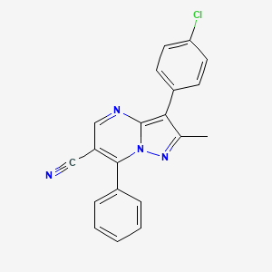 molecular formula C20H13ClN4 B11032205 3-(4-Chlorophenyl)-2-methyl-7-phenylpyrazolo[1,5-a]pyrimidine-6-carbonitrile 