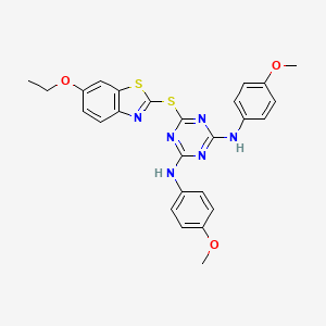 molecular formula C26H24N6O3S2 B11032237 6-[(6-ethoxy-1,3-benzothiazol-2-yl)sulfanyl]-N,N'-bis(4-methoxyphenyl)-1,3,5-triazine-2,4-diamine 