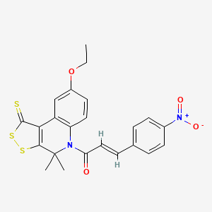 molecular formula C23H20N2O4S3 B11032296 (2E)-1-(8-ethoxy-4,4-dimethyl-1-thioxo-1,4-dihydro-5H-[1,2]dithiolo[3,4-c]quinolin-5-yl)-3-(4-nitrophenyl)prop-2-en-1-one 