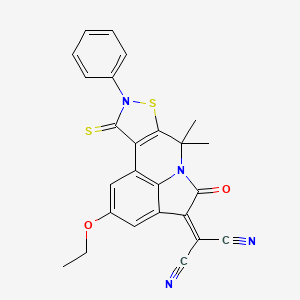 molecular formula C25H18N4O2S2 B11032299 (2-ethoxy-7,7-dimethyl-5-oxo-9-phenyl-10-thioxo-9,10-dihydro-7H-pyrrolo[3,2,1-ij][1,2]thiazolo[5,4-c]quinolin-4(5H)-ylidene)propanedinitrile 