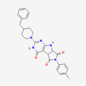 molecular formula C27H27N5O3 B11032341 10-(4-benzylpiperidin-1-yl)-4-(4-methylphenyl)-4,7,9,11-tetrazatricyclo[6.4.0.02,6]dodeca-1(8),9-diene-3,5,12-trione 