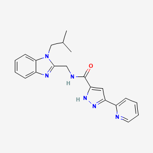 molecular formula C21H22N6O B11032408 N-{[1-(2-methylpropyl)-1H-benzimidazol-2-yl]methyl}-5-(pyridin-2-yl)-1H-pyrazole-3-carboxamide 