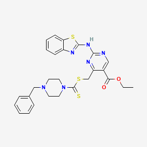 Ethyl 2-(1,3-benzothiazol-2-ylamino)-4-({[(4-benzylpiperazin-1-yl)carbonothioyl]sulfanyl}methyl)pyrimidine-5-carboxylate