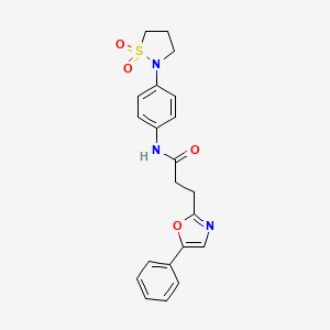 molecular formula C21H21N3O4S B11032507 N-[4-(1,1-dioxido-1,2-thiazolidin-2-yl)phenyl]-3-(5-phenyl-1,3-oxazol-2-yl)propanamide 