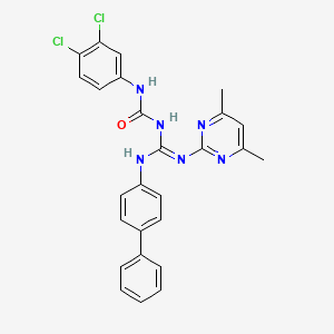 molecular formula C26H22Cl2N6O B11032644 1-{(E)-(biphenyl-4-ylamino)[(4,6-dimethylpyrimidin-2-yl)amino]methylidene}-3-(3,4-dichlorophenyl)urea 