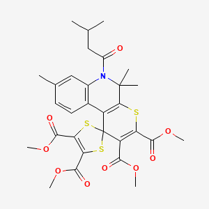 Tetramethyl 5',5',8'-trimethyl-6'-(3-methylbutanoyl)-5',6'-dihydrospiro[1,3-dithiole-2,1'-thiopyrano[2,3-c]quinoline]-2',3',4,5-tetracarboxylate