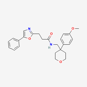 molecular formula C25H28N2O4 B11032729 N-{[4-(4-methoxyphenyl)tetrahydro-2H-pyran-4-yl]methyl}-3-(5-phenyl-1,3-oxazol-2-yl)propanamide 