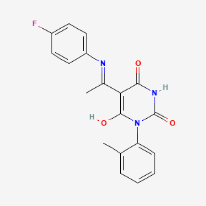 (5E)-5-{1-[(4-fluorophenyl)amino]ethylidene}-6-hydroxy-3-(2-methylphenyl)pyrimidine-2,4(3H,5H)-dione