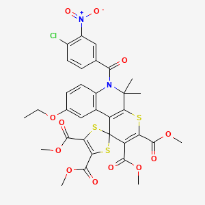 molecular formula C33H29ClN2O12S3 B11032822 Tetramethyl 6'-[(4-chloro-3-nitrophenyl)carbonyl]-9'-ethoxy-5',5'-dimethyl-5',6'-dihydrospiro[1,3-dithiole-2,1'-thiopyrano[2,3-c]quinoline]-2',3',4,5-tetracarboxylate 