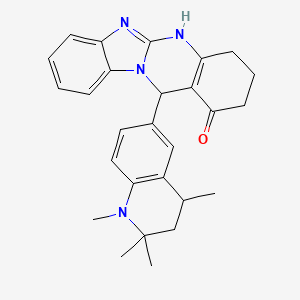 molecular formula C27H30N4O B11032901 12-(1,2,2,4-tetramethyl-1,2,3,4-tetrahydroquinolin-6-yl)-3,4,5,12-tetrahydrobenzimidazo[2,1-b]quinazolin-1(2H)-one 