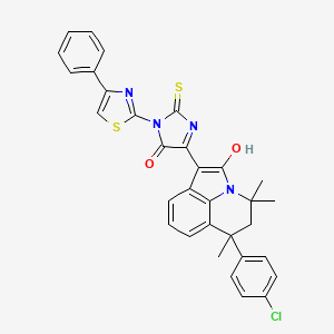 (1Z)-6-(4-chlorophenyl)-4,4,6-trimethyl-1-[5-oxo-1-(4-phenyl-1,3-thiazol-2-yl)-2-thioxoimidazolidin-4-ylidene]-5,6-dihydro-4H-pyrrolo[3,2,1-ij]quinolin-2(1H)-one