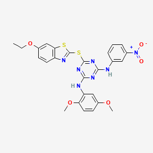 molecular formula C26H23N7O5S2 B11033015 N-(2,5-dimethoxyphenyl)-6-[(6-ethoxy-1,3-benzothiazol-2-yl)sulfanyl]-N'-(3-nitrophenyl)-1,3,5-triazine-2,4-diamine 