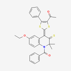 molecular formula C31H27NO3S3 B11033033 1-{(2Z)-2-[6-ethoxy-2,2-dimethyl-1-(phenylcarbonyl)-3-thioxo-2,3-dihydroquinolin-4(1H)-ylidene]-5-phenyl-1,3-dithiol-4-yl}ethanone 