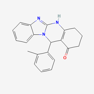 molecular formula C21H19N3O B11033052 12-(2-methylphenyl)-3,4,5,12-tetrahydrobenzimidazo[2,1-b]quinazolin-1(2H)-one 