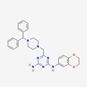 molecular formula C29H31N7O2 B11033060 N-(2,3-dihydro-1,4-benzodioxin-6-yl)-6-{[4-(diphenylmethyl)piperazin-1-yl]methyl}-1,3,5-triazine-2,4-diamine 