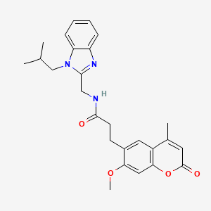 molecular formula C26H29N3O4 B11033105 3-(7-methoxy-4-methyl-2-oxo-2H-chromen-6-yl)-N-{[1-(2-methylpropyl)-1H-benzimidazol-2-yl]methyl}propanamide 