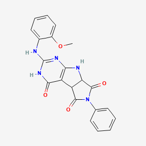 molecular formula C21H17N5O4 B11033119 10-(2-methoxyanilino)-4-phenyl-4,7,9,11-tetrazatricyclo[6.4.0.02,6]dodeca-1(8),9-diene-3,5,12-trione 