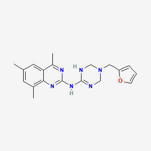 molecular formula C19H22N6O B11033179 N-[5-(2-furylmethyl)-1,4,5,6-tetrahydro-1,3,5-triazin-2-yl]-N-(4,6,8-trimethyl-2-quinazolinyl)amine 