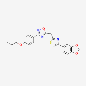 molecular formula C22H19N3O4S B11033209 5-{[4-(1,3-Benzodioxol-5-yl)-1,3-thiazol-2-yl]methyl}-3-(4-propoxyphenyl)-1,2,4-oxadiazole 