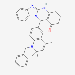 molecular formula C33H32N4O B11033301 12-(1-benzyl-2,2,4-trimethyl-1,2-dihydroquinolin-6-yl)-3,4,5,12-tetrahydrobenzimidazo[2,1-b]quinazolin-1(2H)-one 